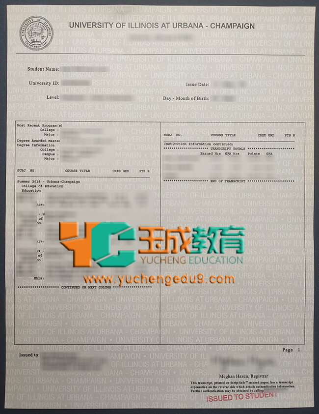 University of Illinois Urbana-Champaign transcript 伊利诺伊大学香槟分校UIUC成绩单