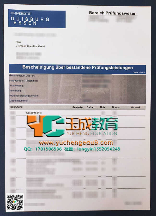 University of Duisburg-Essen transcript 杜伊斯堡-埃森大学成绩单