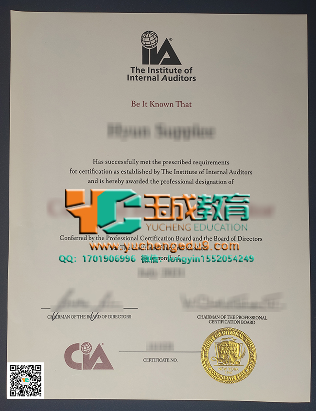 Institute of Internal Auditors certificate 内部审计师协会证书